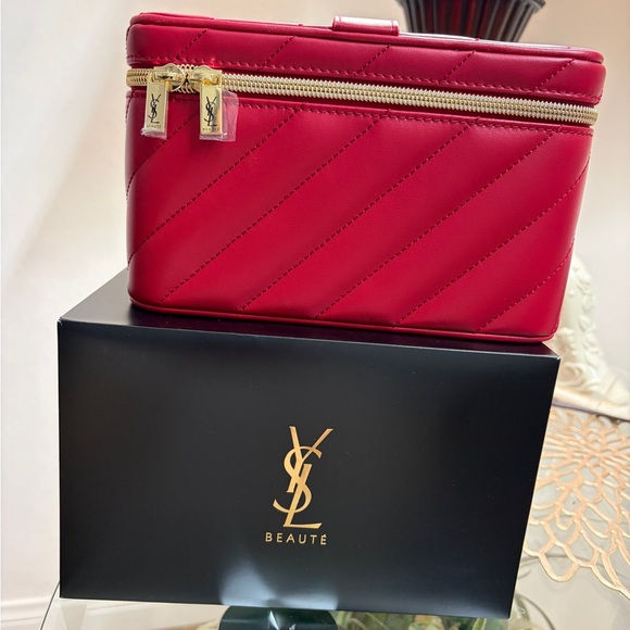 Yves Saint Laurent Handbags - Yves Saint Laurent Quilted Red Cosmetic Case with Gold Hardware